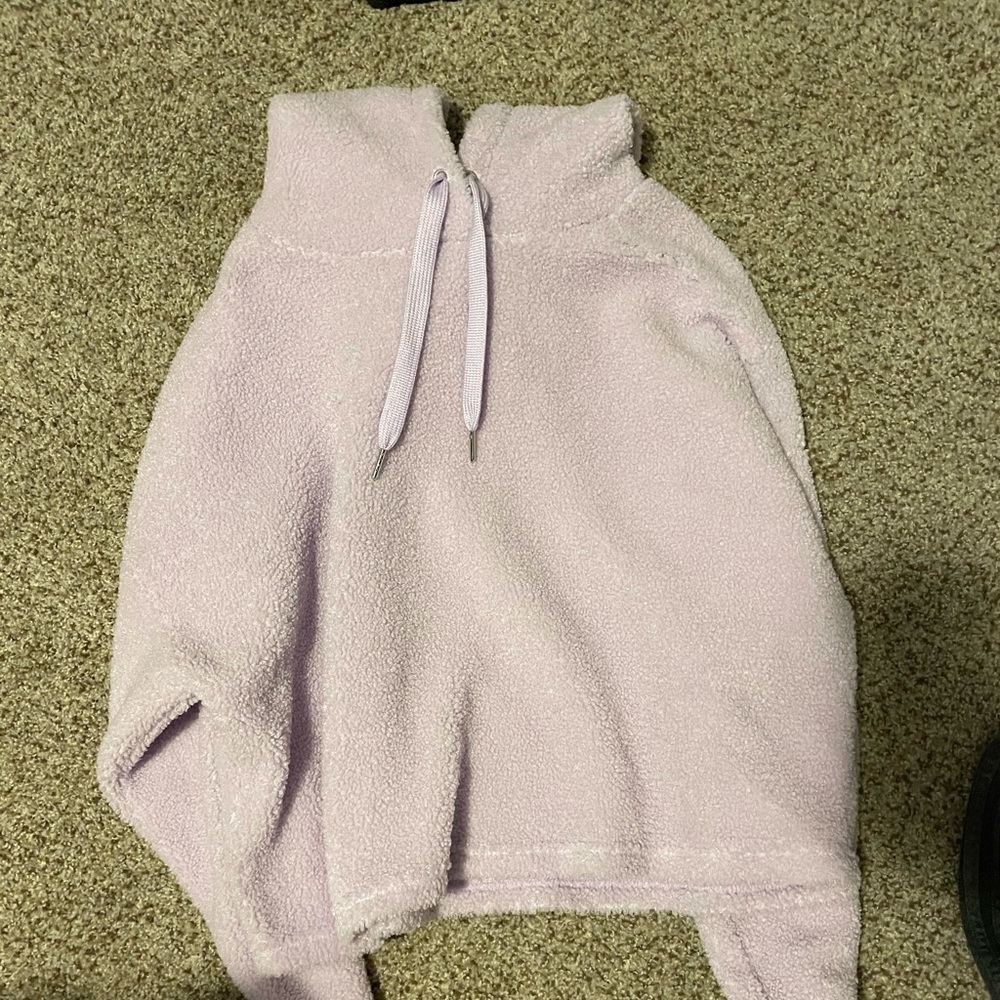 purple fuzzy sweatshirt